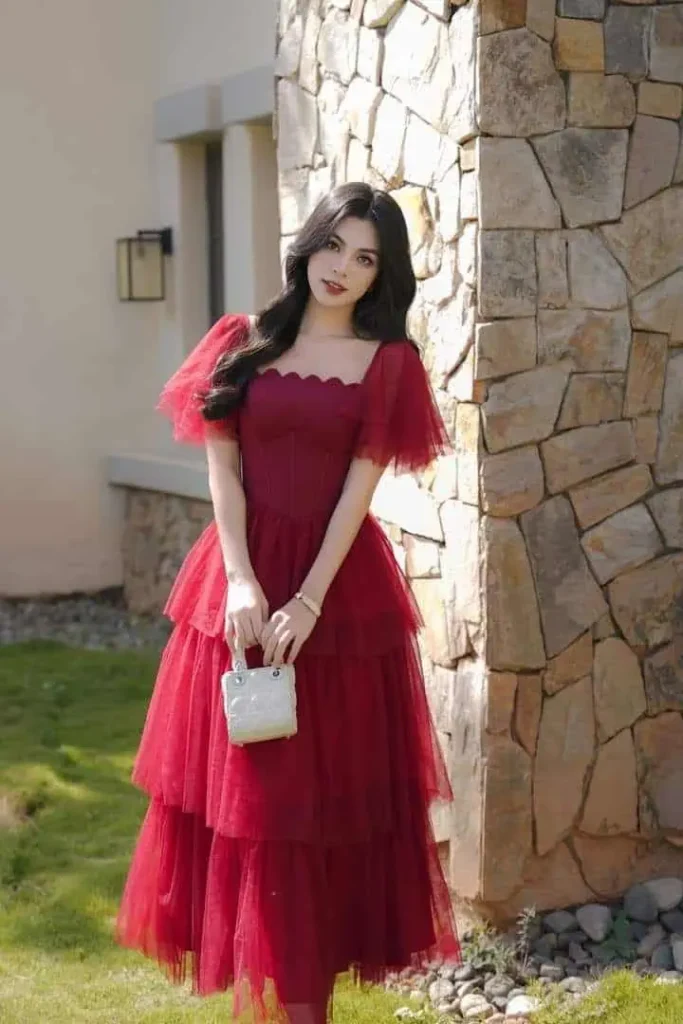 Elegant Burgundy Tulle Birthday Dress