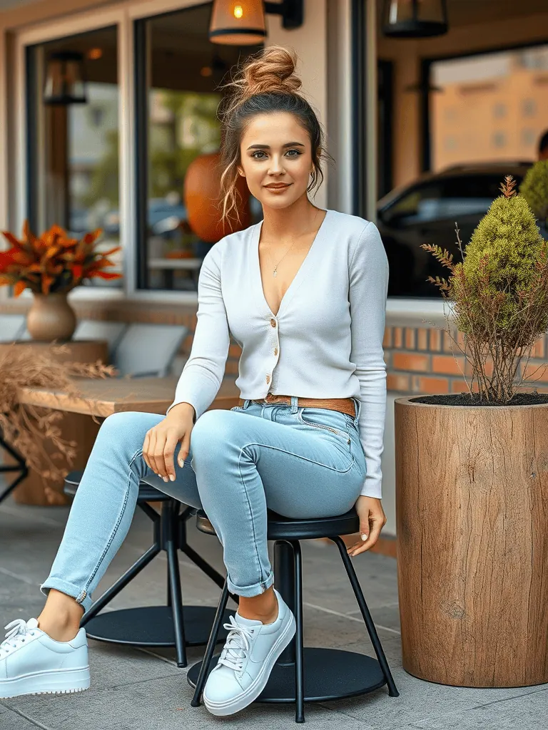 Cropped Cardigan and High-Waisted Jeans
