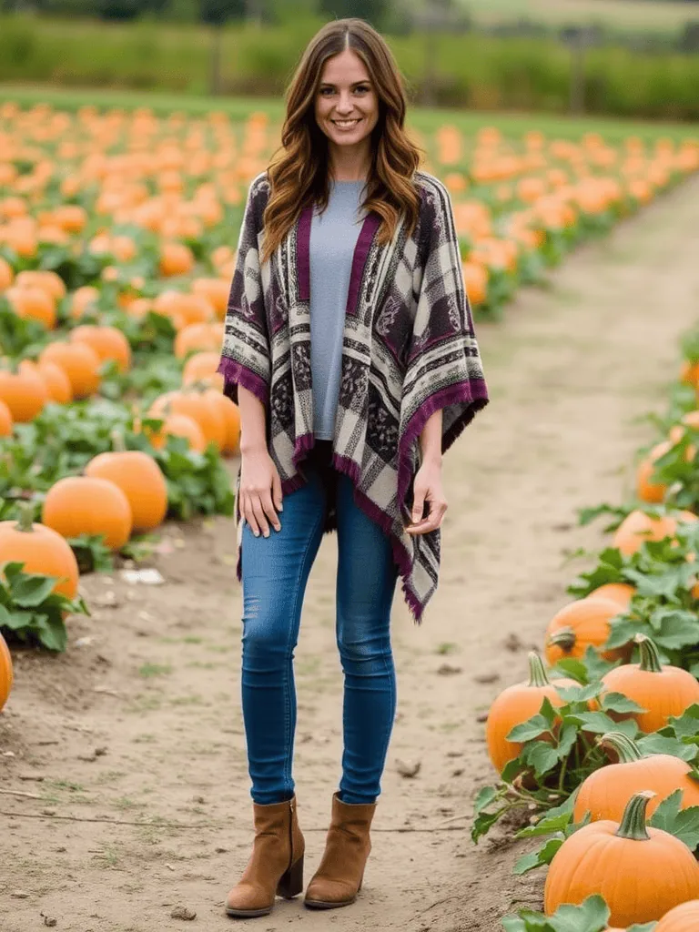 Poncho and Skinny Jeans
