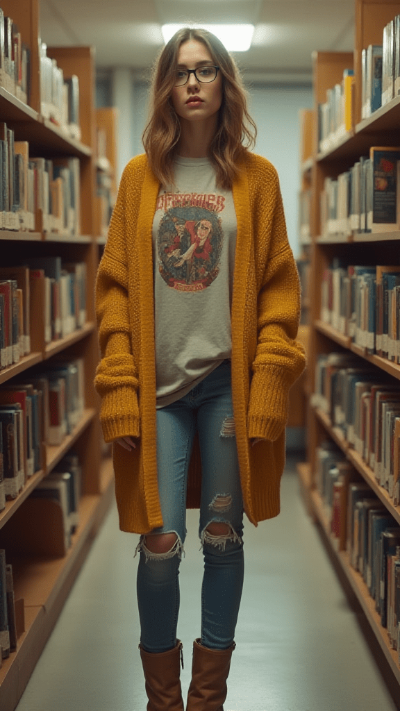 Graphic Tee and Cardigan Combo
