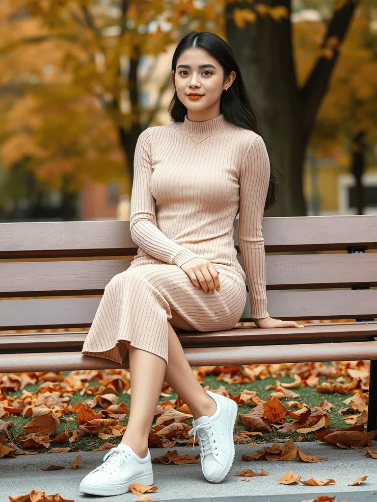 Ribbed Sweater Dress and Sneakers
