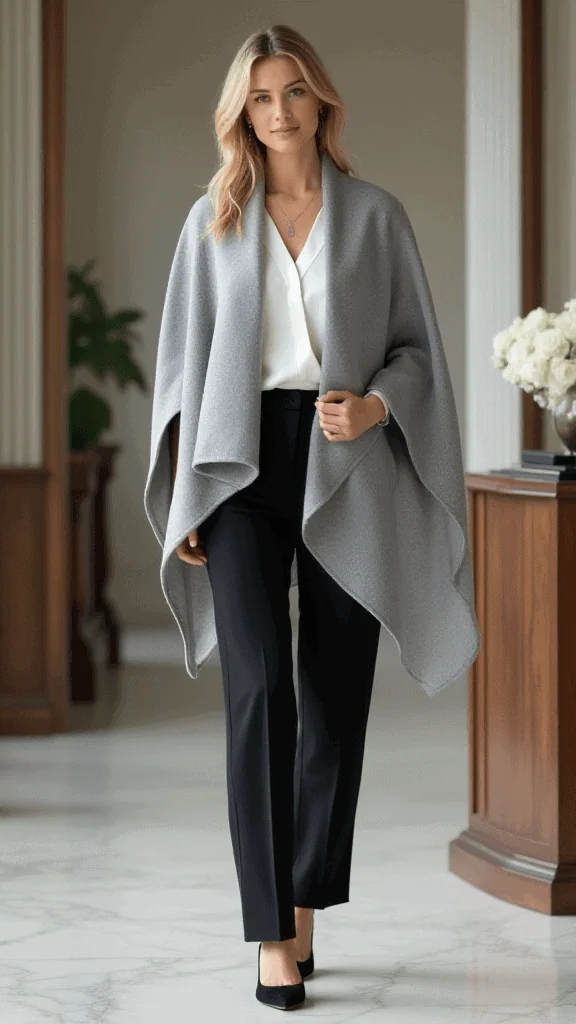 Cashmere Wrap and Tailored Trousers
