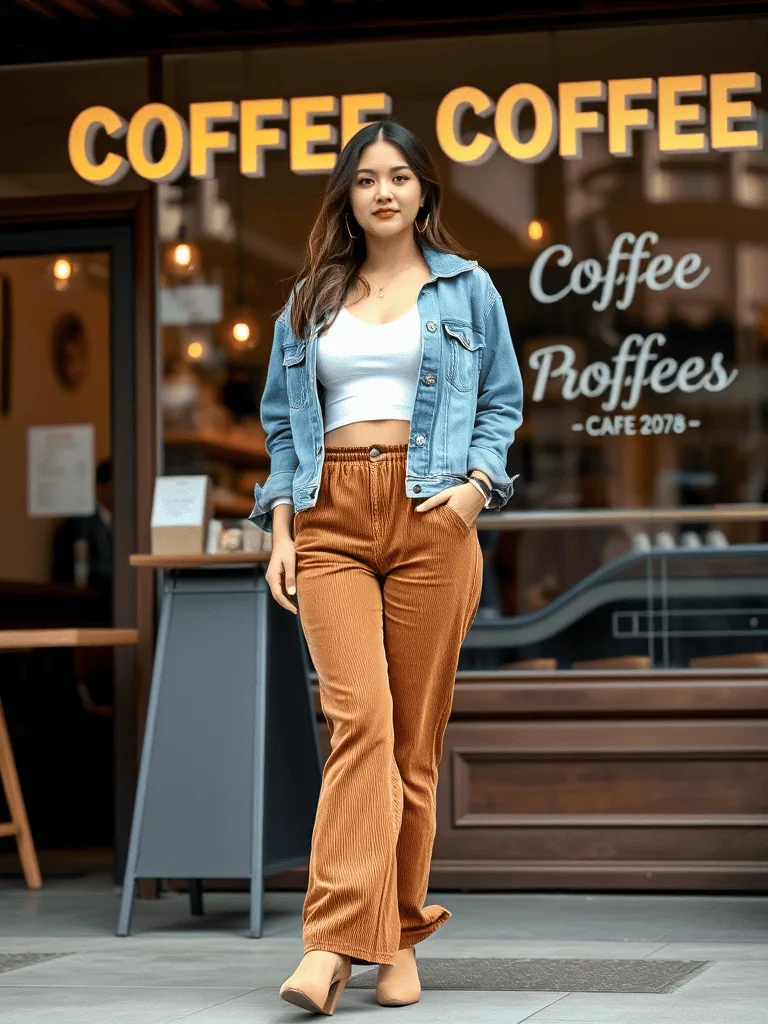 Corduroy Pants and Crop Top
