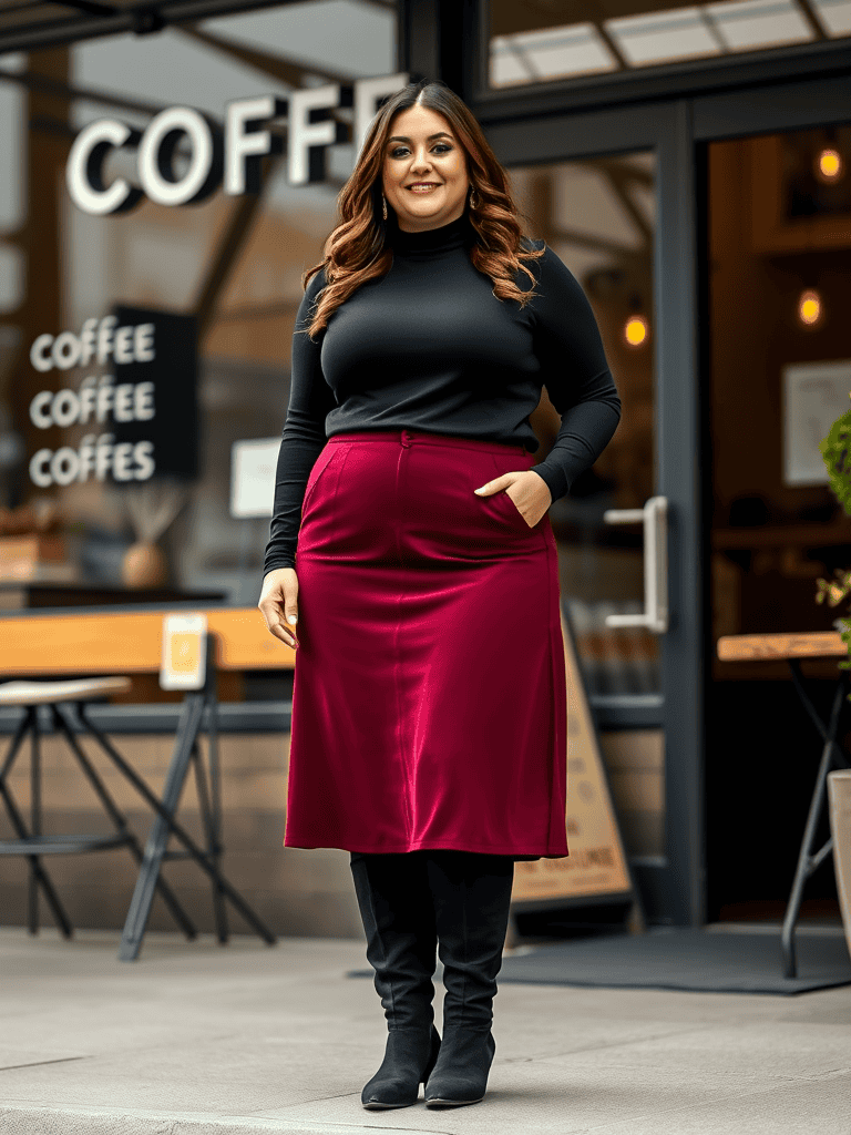 Turtleneck and Midi Skirt

