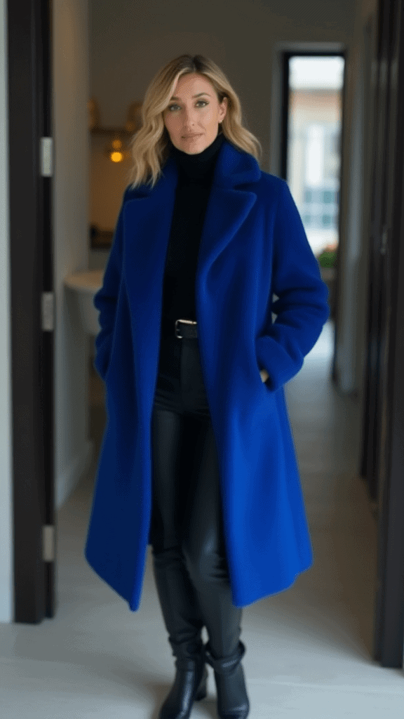 Colorful Coat Over All-Black Ensemble
