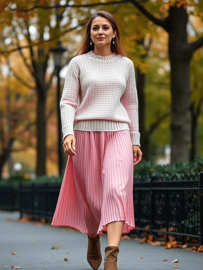 Knit Sweater and Pleated Midi Skirt
