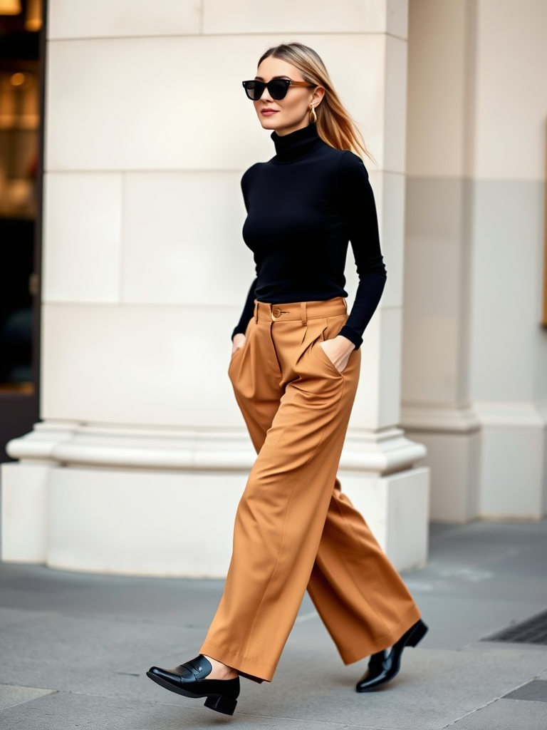 Turtleneck and Wide-Leg Pants
