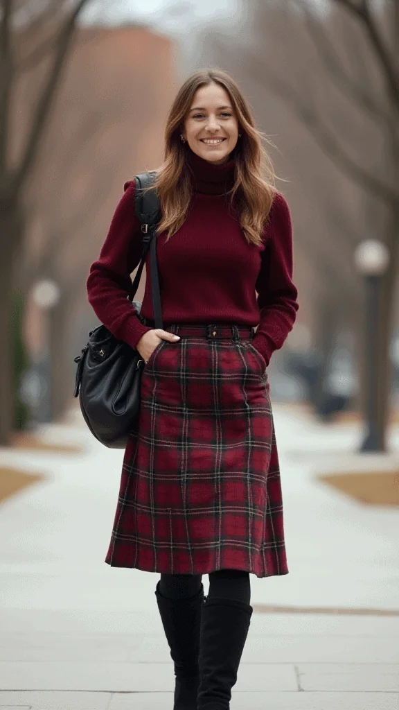 Plaid Skirt and Turtleneck
