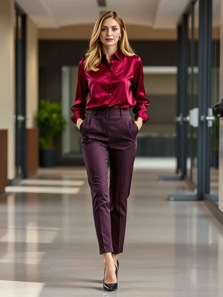 Silk Blouse and Tailored Trousers
