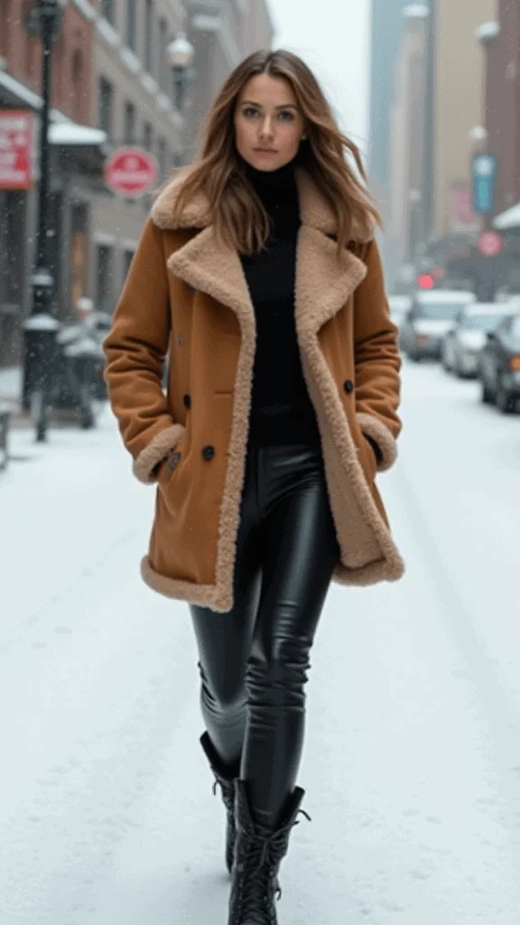 Shearling Jacket and Leather Pants
