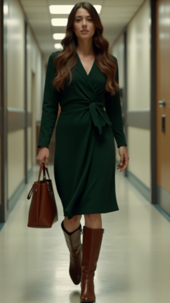 Wrap Dress and Knee-High Boots
