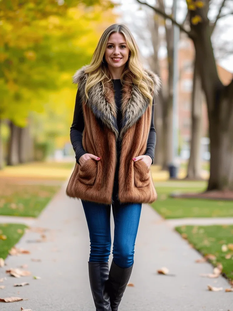 Faux Fur Vest and Jeans
