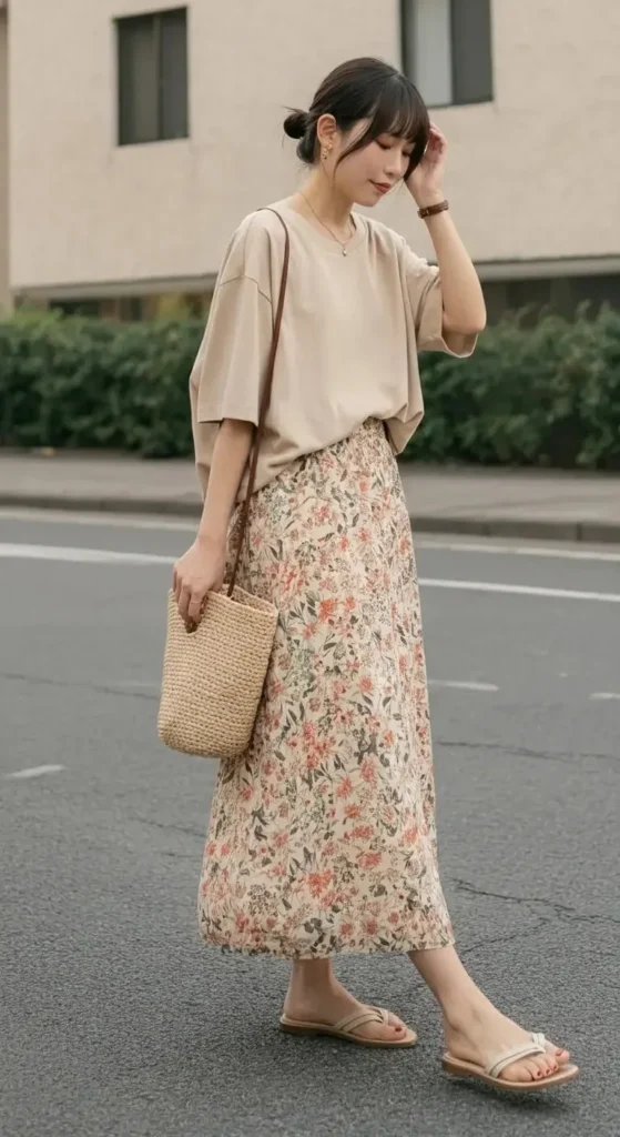 Loose Crop Top with High-Waisted Maxi Skirt