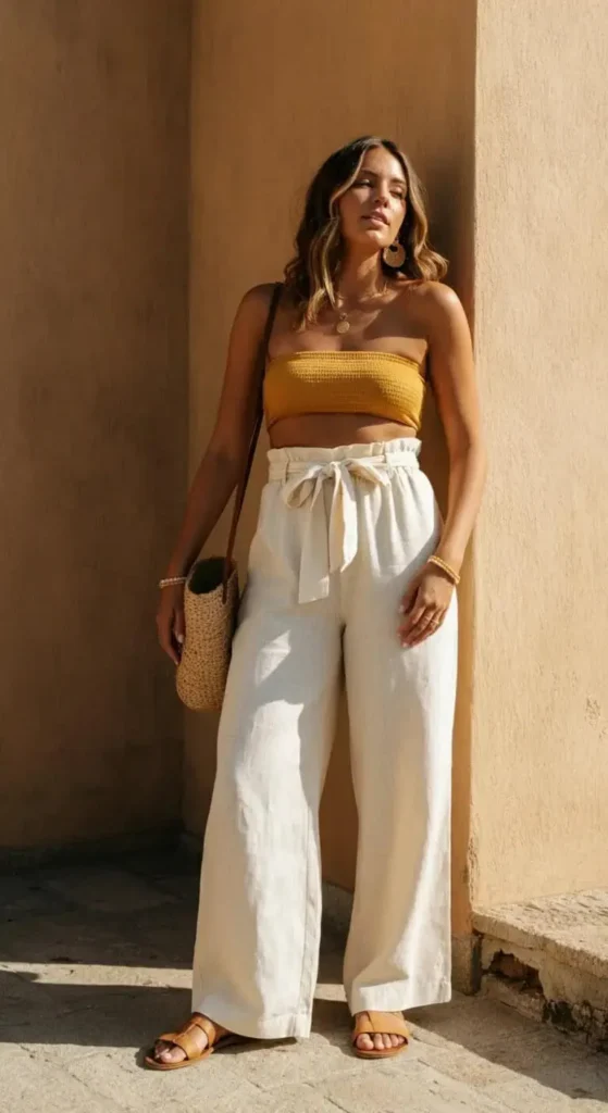 High-Waist Pants with Bandeau
