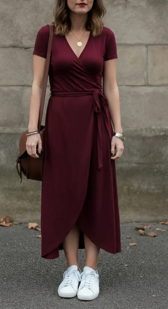 Jersey Wrap Dress with Sneakers