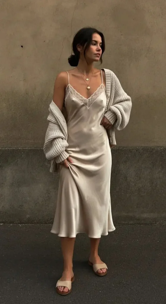 Slip Dress with Light Cardigan