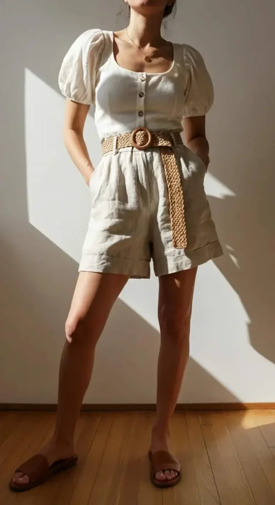 Linen Shorts and Puff Sleeve Top