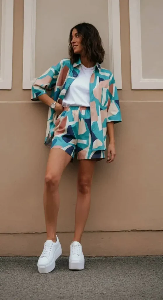 Printed Co-ord Set with Platform Sneakers