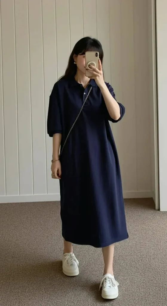 Oversized Polo Dress with Canvas Shoes
