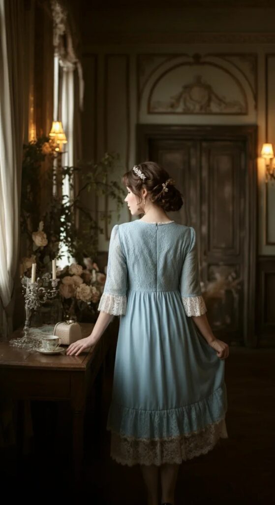 Powder Blue Lace Overlay Dress
