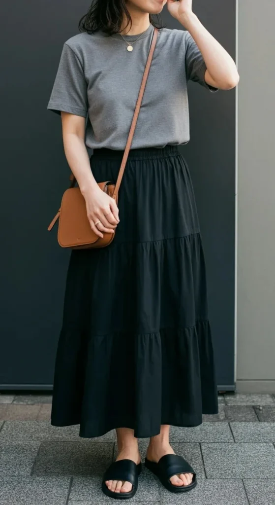 Tiered Maxi Skirt with Basic Tee