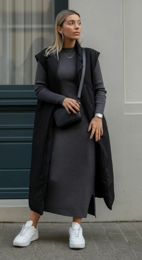 Knit Dress with Longline Vest