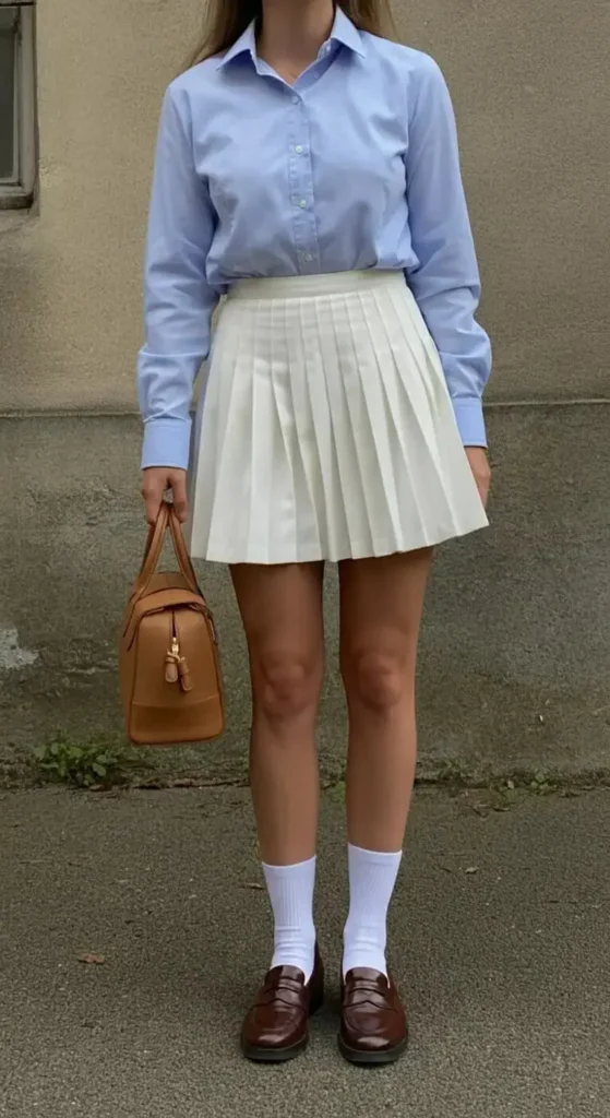 Classic Tennis Skirt with Oxford Button-Down
