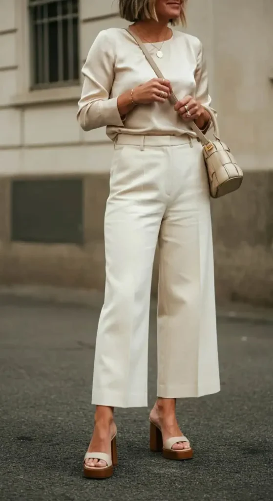 Wide-Leg Cropped Trousers and Shell Top