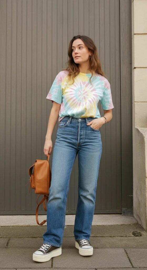 Tie-Dye T-Shirt and Straight-Cut Jeans
