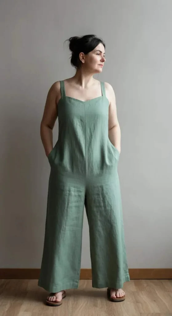 Linen Jumpsuit with Wide Legs