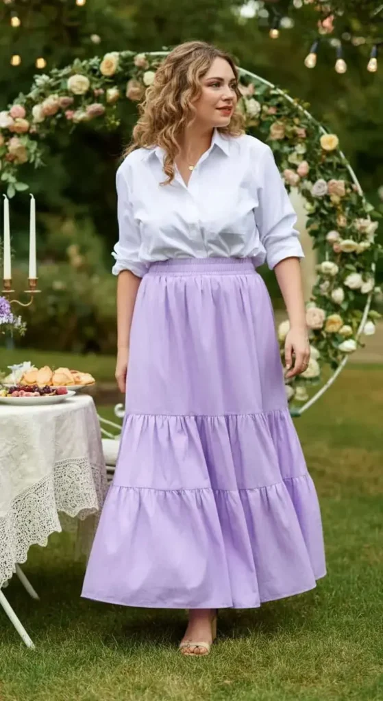 Ruffled Skirt with Classic White Shirt
