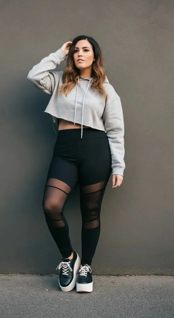 Mesh Panel Leggings and Cropped Hoodie