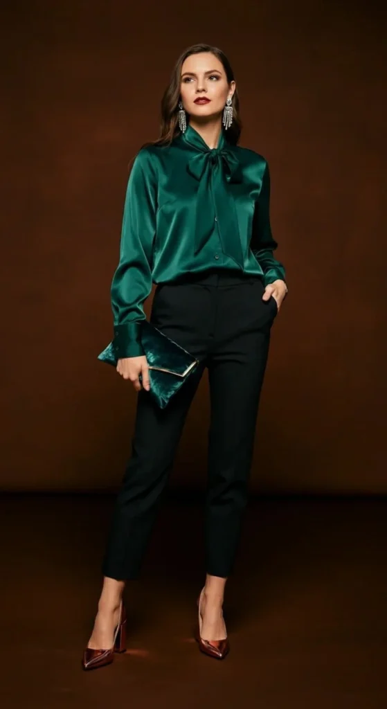 Satin Blouse with Cigarette Pants