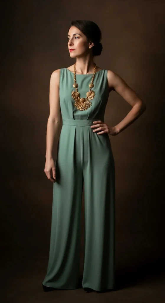 Palazzo Jumpsuit with Statement Necklace