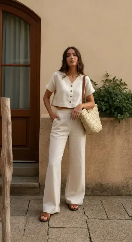 Cropped Wide-Leg Linen Pants Set