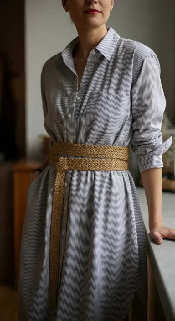 Shirt Dress with Woven Belt