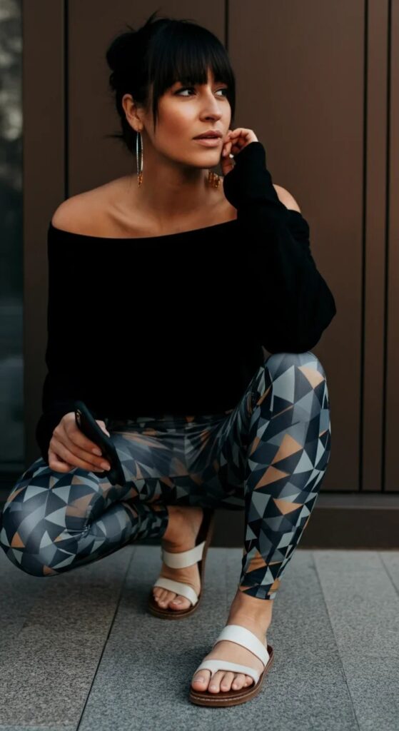 Off-Shoulder Top with Printed Leggings
