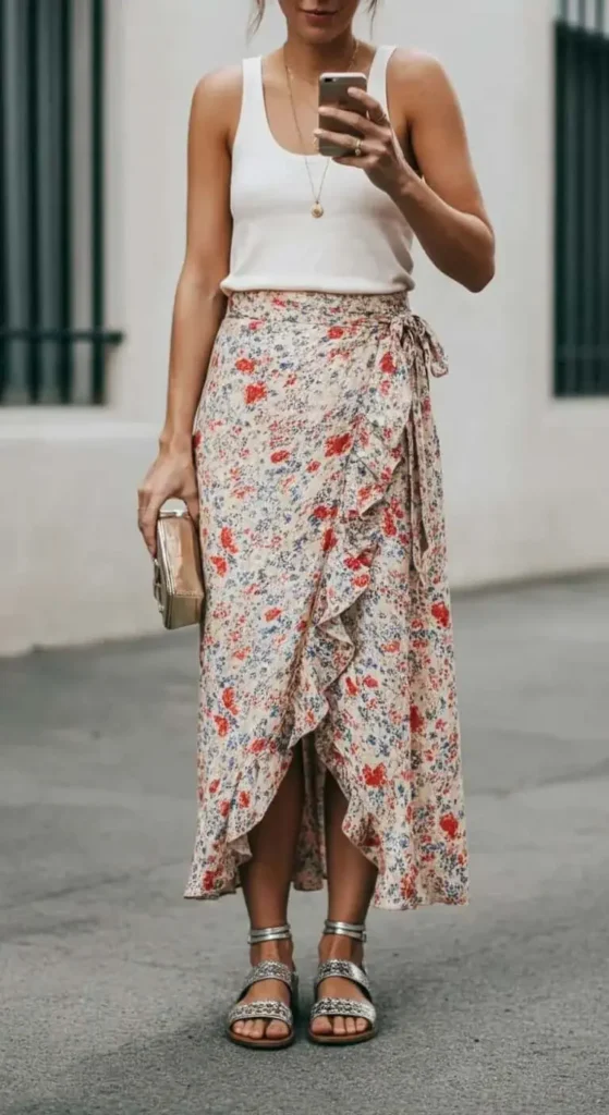 Printed Wrap Skirt and Basic Tank

