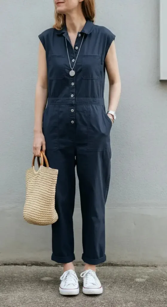 Cotton Jumpsuit with Canvas Sneakers