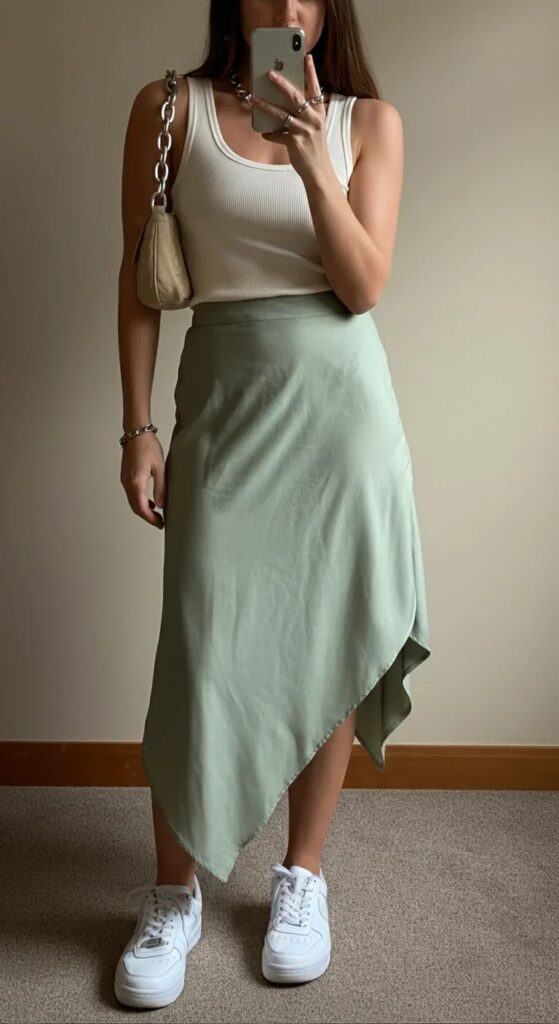 Asymmetric Midi Skirt with Ribbed Tank
