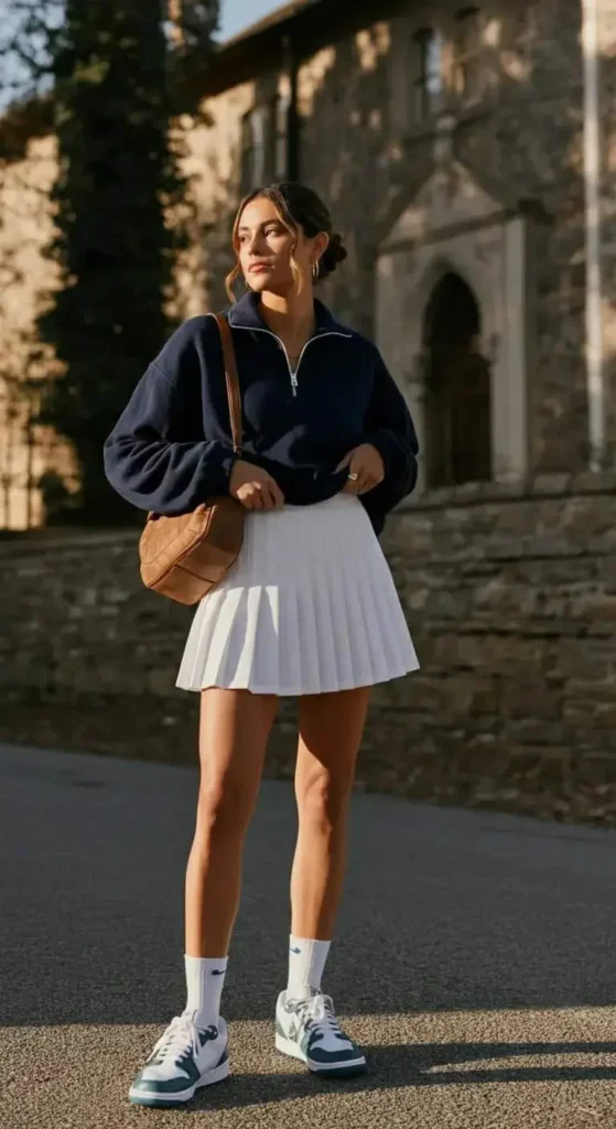 Pleated Tennis Skirt and Quarter-Zip Pullover