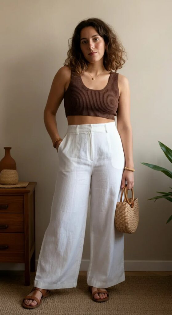 Linen Palazzo Pants and Cropped Tank