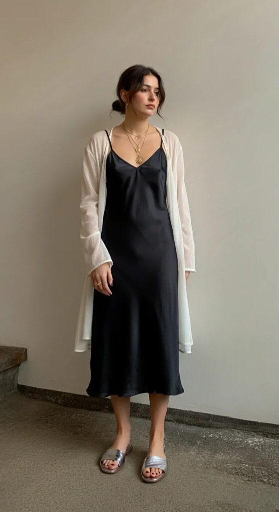 Layered Slip Dress with Sheer Overlay
