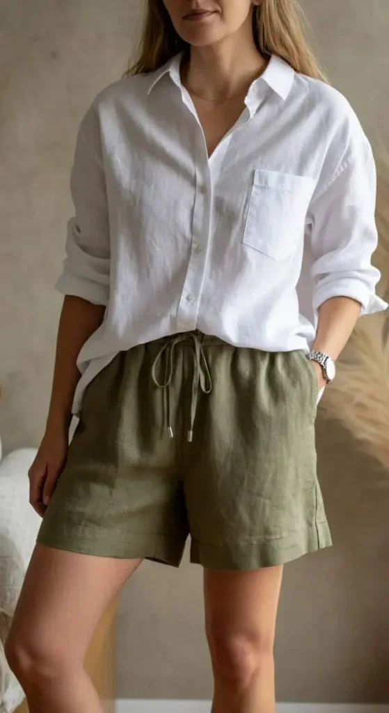 Linen Shorts with Oversized Button-Down