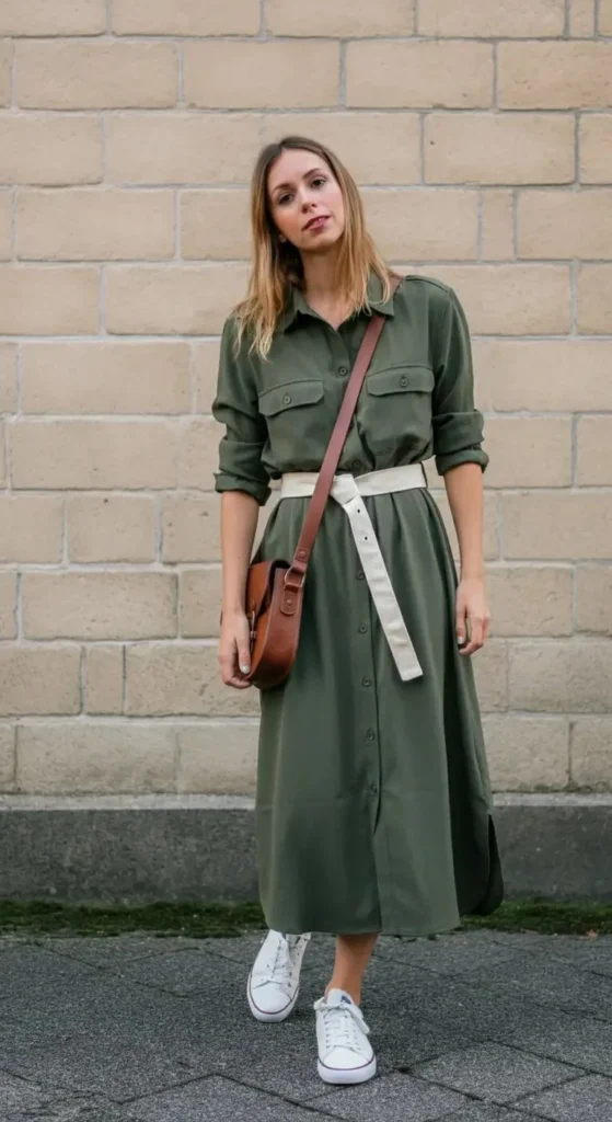 Midi Shirt Dress with Canvas Belt