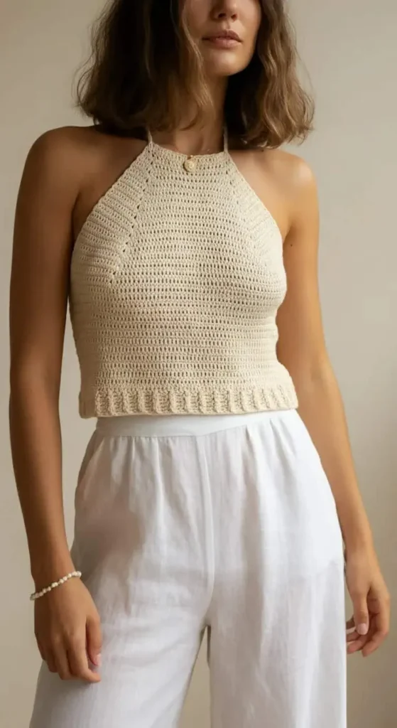 Crochet Top with Linen Culottes