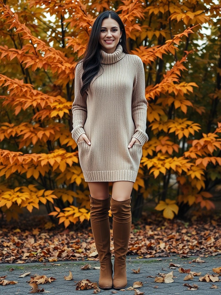 Sweater Dress and Knee-High Boots
