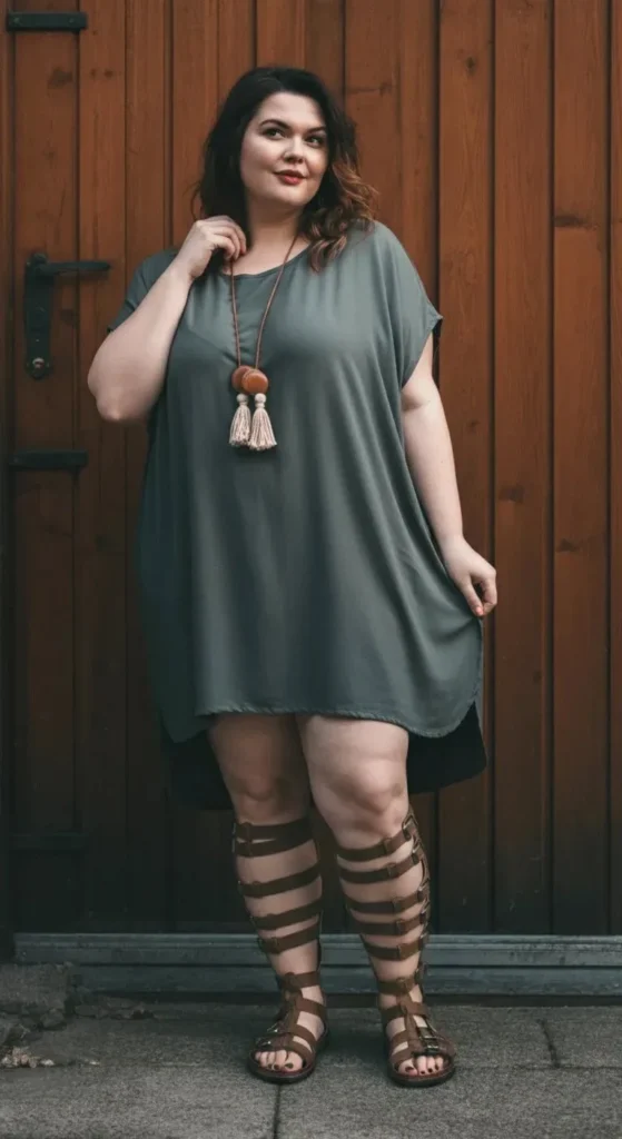 Tunic Dress with Gladiator Sandals
