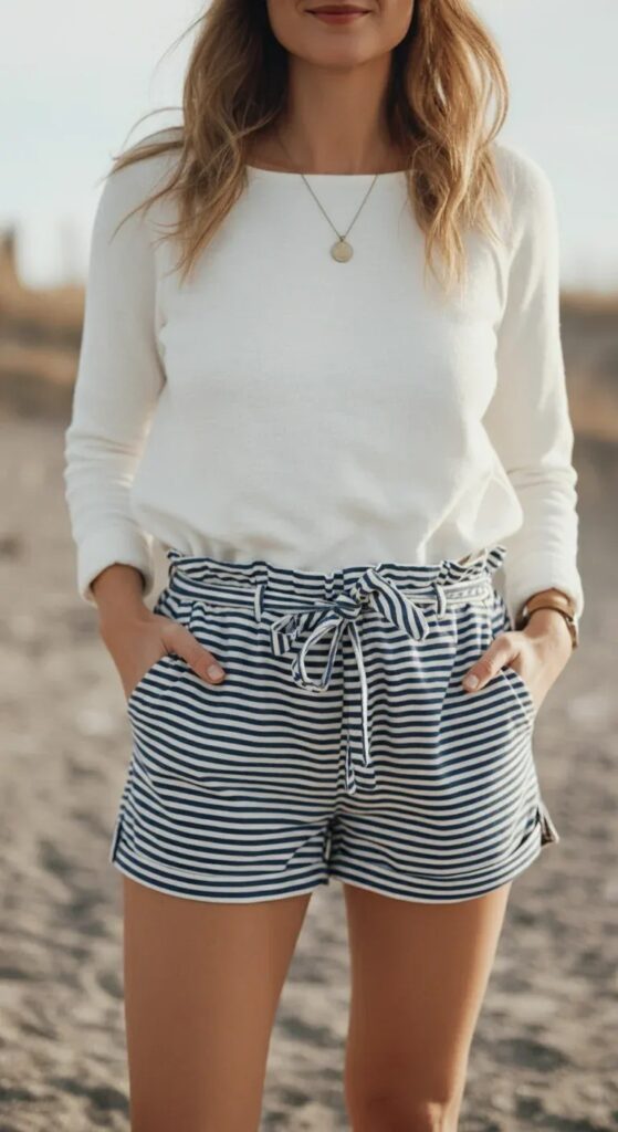 Striped Nautical Shorts with White Top
