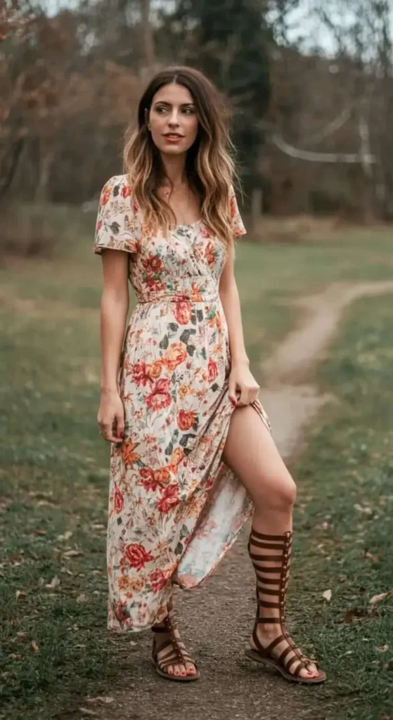 Floral Maxi Dress with Gladiators
